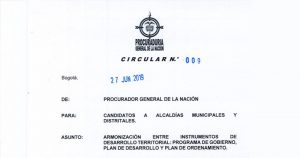 Lee más sobre el artículo Planes de gobierno de candidatos a alcaldías y distritos deben tener en cuenta los POT: Procurador