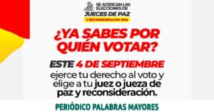 Lee más sobre el artículo ESTE DOMINGO 4 DE SEPTIEMBRE ELECCIONES DE JUECES DE PAZ Y JUECES DE RECONSIDERACIÓN
