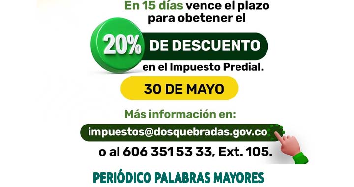 Lee más sobre el artículo Dosquebradas entra en cuenta regresiva para acceder al 20% de descuento en el Impuesto Predial