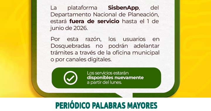 Lee más sobre el artículo Usuarios del Sisbén en Dosquebradas tendrán suspensión temporal de trámites por fallas en SisbenApp